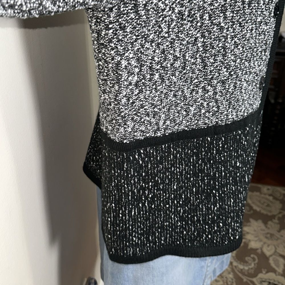 KL XL Two Tone Marbled Black White Boucle Cotton Blend Knit Button Front Jacket - Picture 6 of 15